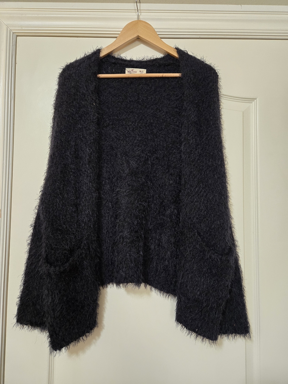 Hollister Black Fuzzy Open Cardigan with Pockets